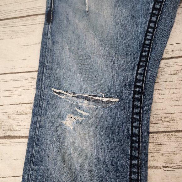 True Religion Distressed Flare Jeans Blue Denim Raw Hem – Women’s 32 - Picture 3 of 15
